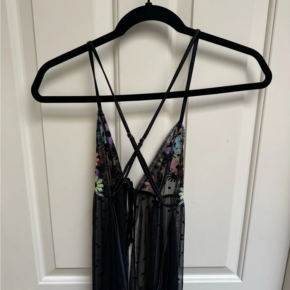 Savage X Fenty Black Sheer Free Spirit Floral Embroidery Night Slip
